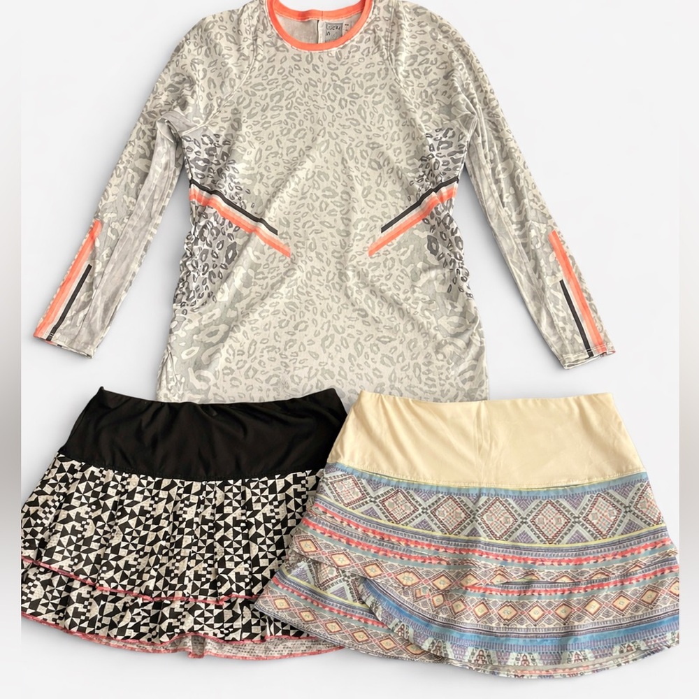 Lucky in Love Tennis/Golf/Pickleball skirt Skort long sleeve shirt M L leopard